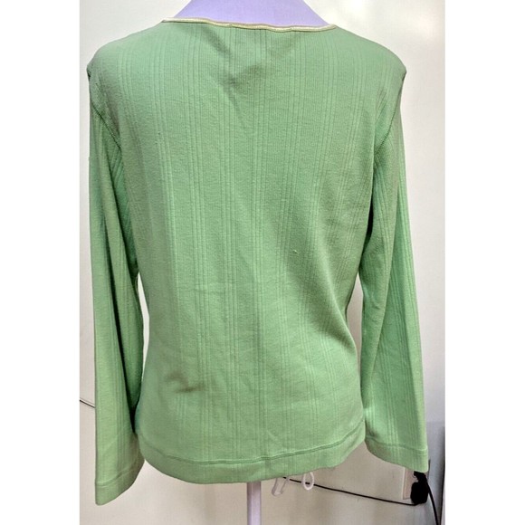 Vintage Weekend Traffic Sz L Green V-Neck Button-Front Long Sleeve Cardigan Top - Picture 6 of 9